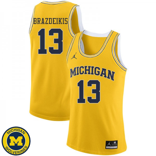 Men's Michigan Wolverines #13 Ignas Brazdeikis Yellow Jordan Brand University Basketball Jersey